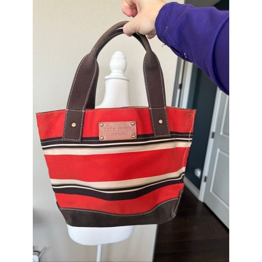 Kate Spade Y2K Canvas Tote Bucket Bag Red Brown